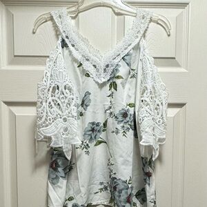 SHEIN Asymmetrical Ruffled Blouse in White and Gray